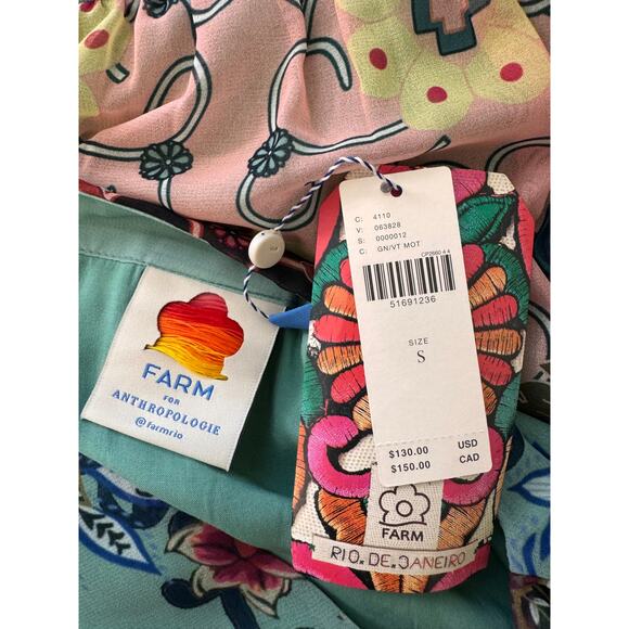 New FARM RIO Anthropologie BOHO Green Floral Idiya V-Neck Blouse Size S - Picture 7 of 8